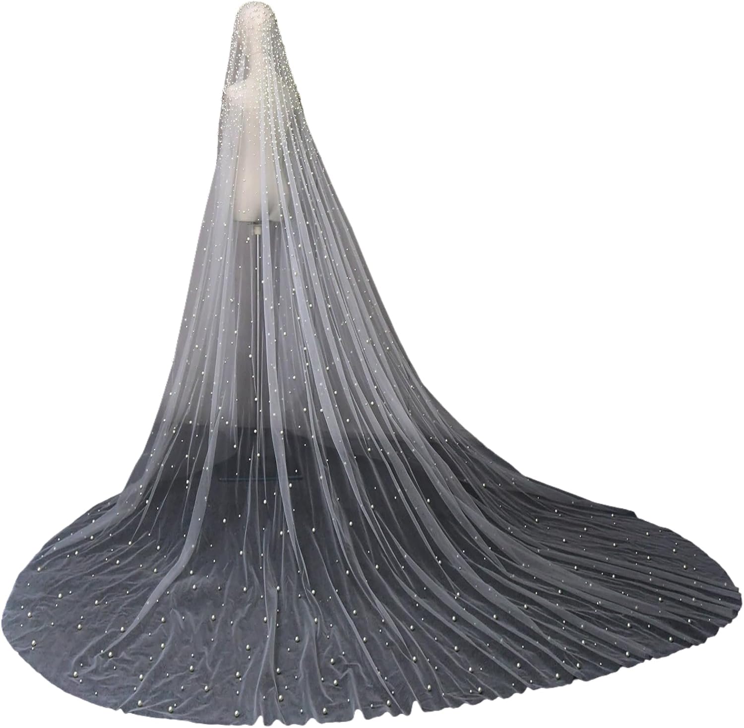 ULAPAN 1-Tier Pearl Wedding Bridal Veil With Metal Comb Length 118.11 Inches（Ivory）