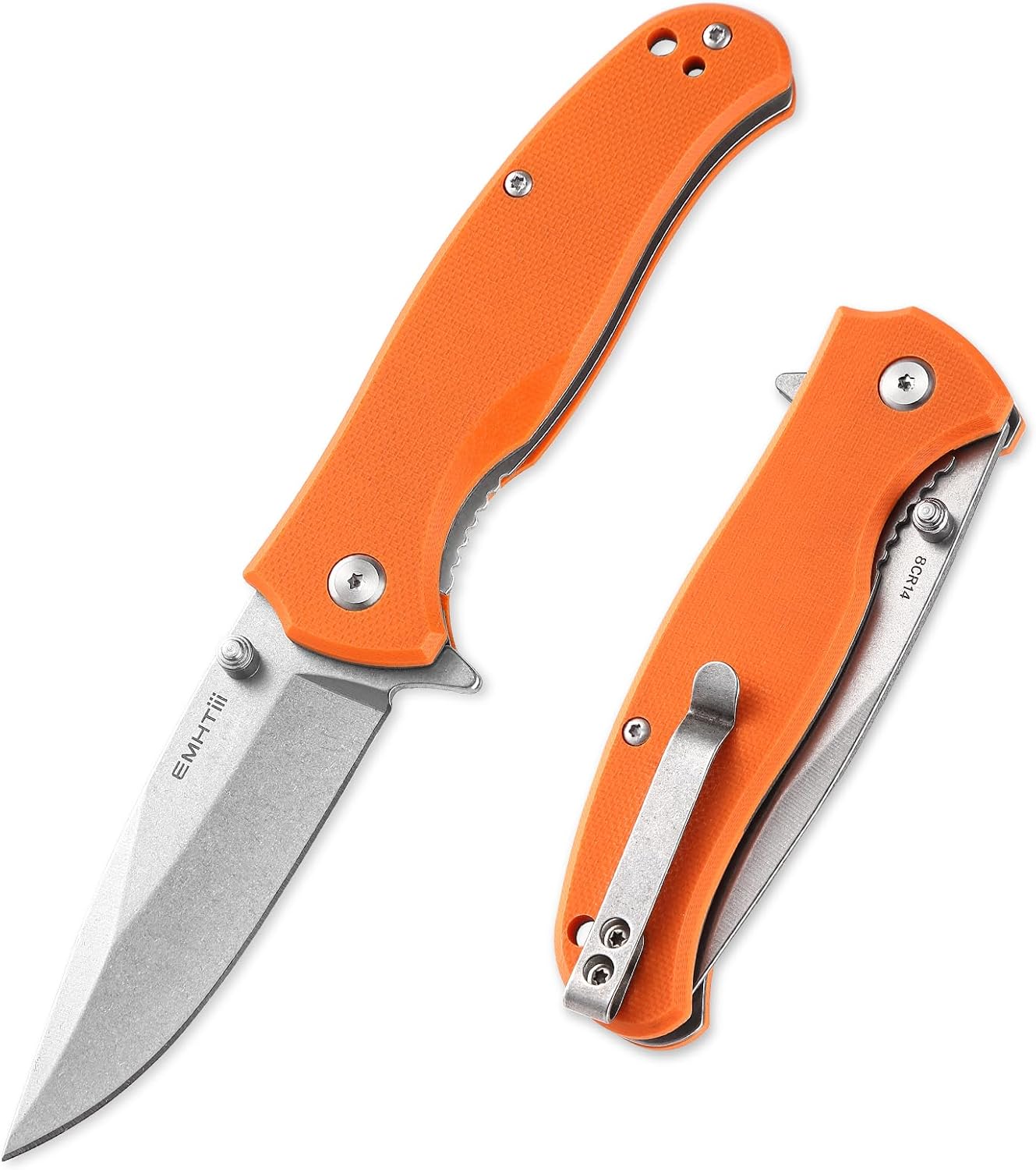 Pocket Knife Folding Knives: 3.14" Stainless Steel Stonewashed Blade, G10 Scales, Flipper Liner Lock, Reversible Clip, Great EDC Gifts for Men Women Camping Hiking Outdoor, Orange