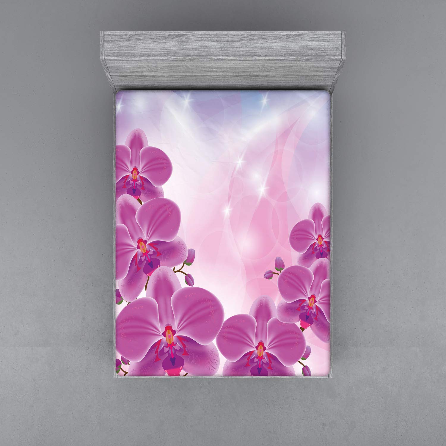 ABAKUHAUS Fiore Lenzuolo con Angoli, Motivo Floreale Nuziale, Morbido Tessuto Decorativo da Letto Tasca Elastica a Tutto Tondo, 90 x 190 cm, Viola Bianco