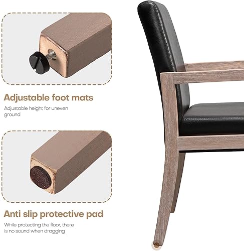 Miniatura 4 de Bekrvio Sillas de comedor negras, sillas de comedor tapizadas de piel sintética con brazos, sillas decorativas modernas de mediados de siglo para