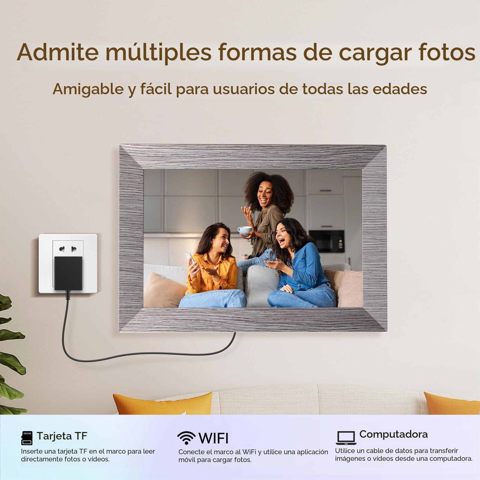 Marco Fotos Digital WiFi de 10.1 Pulgadas, Marco Digital de Fotos Visualización Táctil IPS HD, 32 GB RAM, Función de Rotación Automática, Fácil Configuración para Compartir Fotos/Vídeos via App