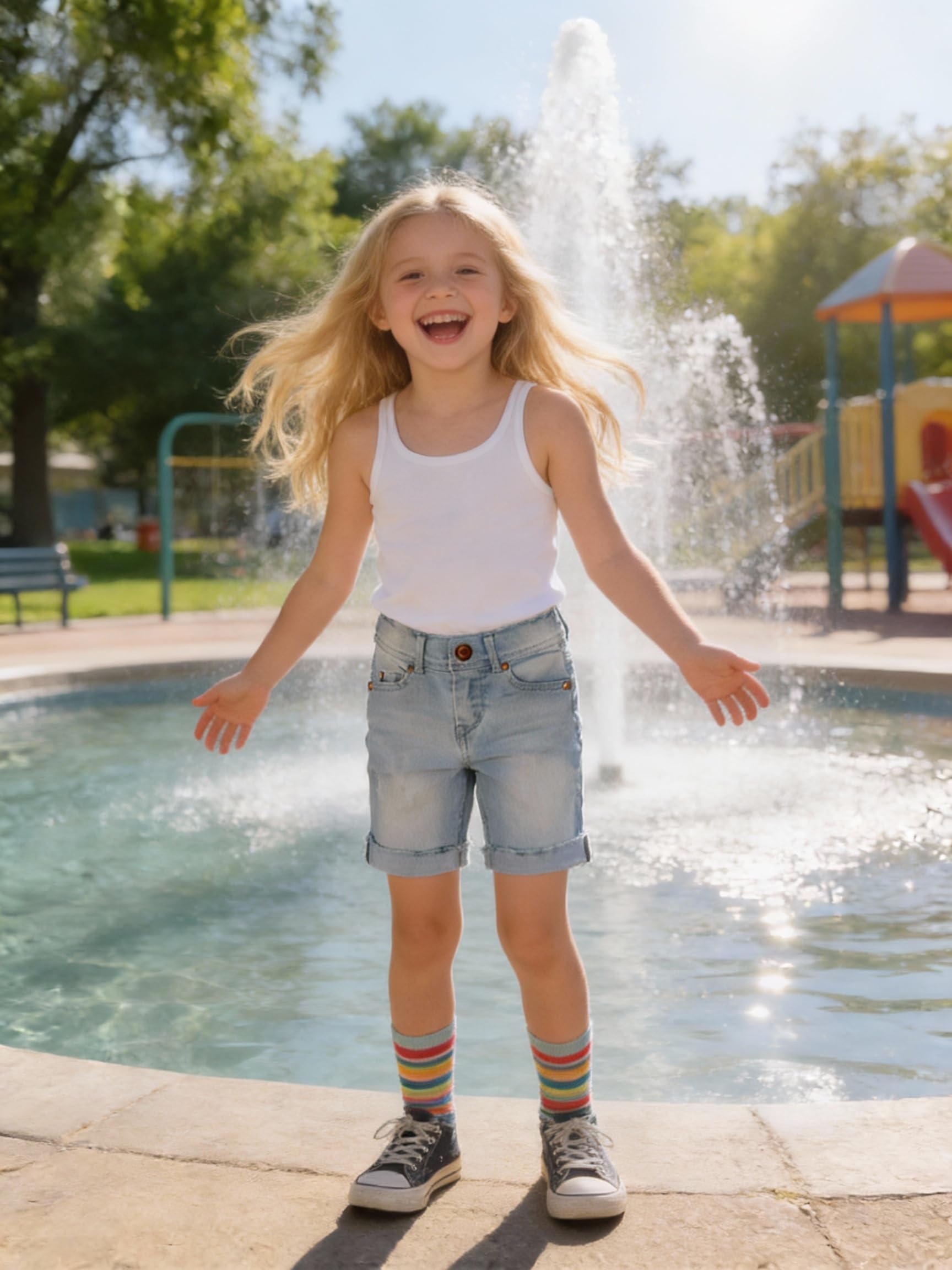 Bienzoe Pantaloncini in jeans da ragazza: pantaloncini elasticizzati a vita bassa per bambini - da indossare tutto il giorno - perfetti per le attività estive