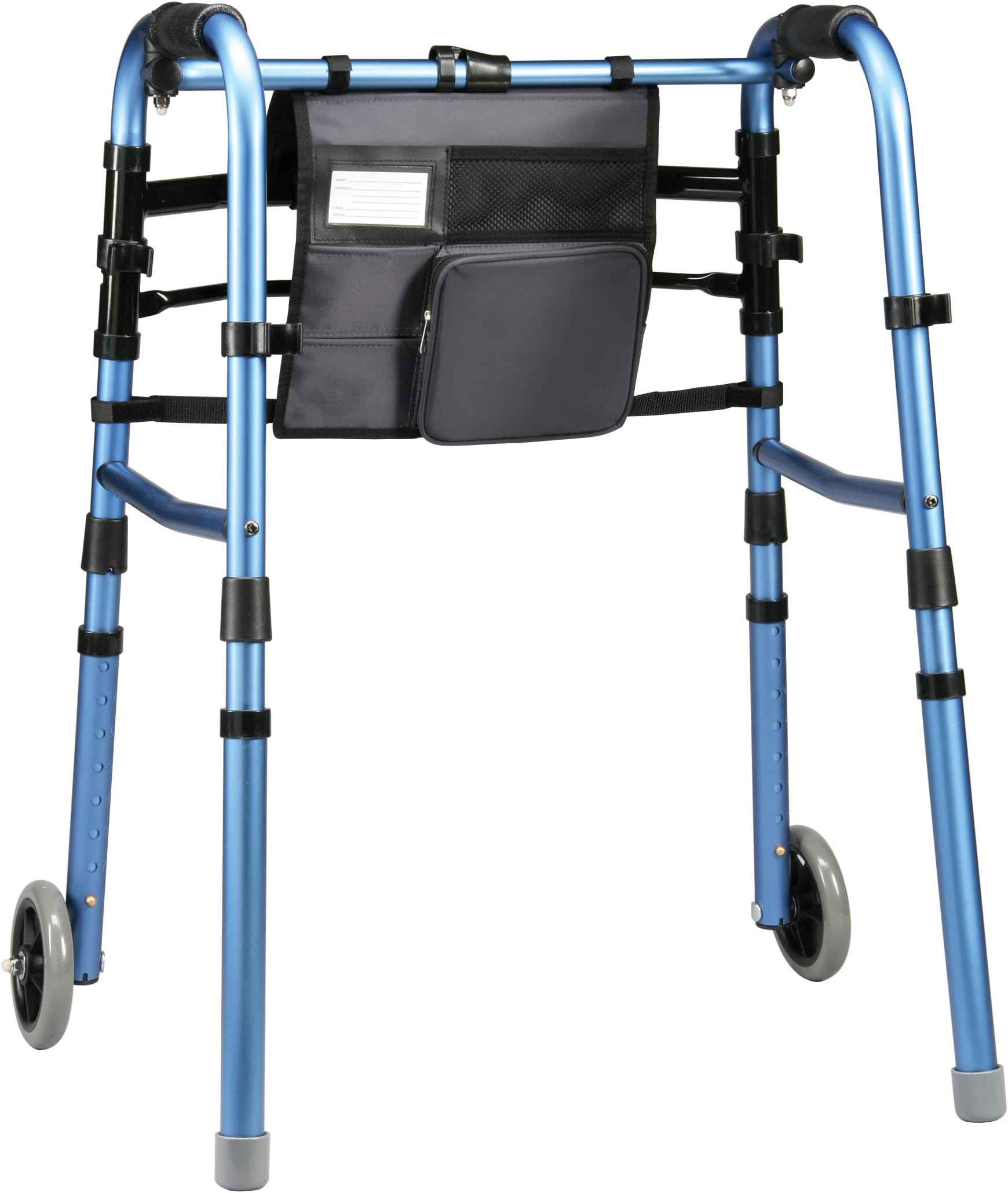 Carex Folding Explorer Walker for Seniors - Adult Walker with 5-Inch Wheels - Portable Medical Walker with Adjustable Height, 29-36 Inches