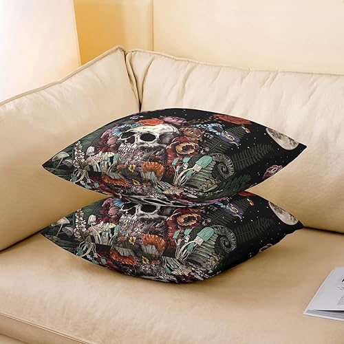 Miniatura 3 de Paquete de 2 fundas de almohada de calavera de azúcar decoración de sofá fundas de almohada florales botánicas para niños y niñas fundas de cojín de