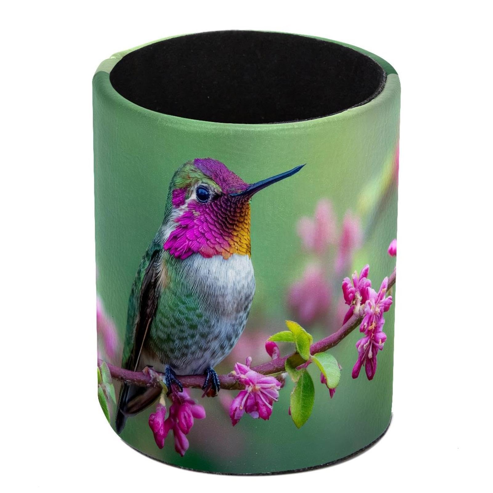HEOEH Hummingbird Pen Holder for Desk, PU Leather Pencil Holder Pen Cup Marker Holder Makeup Brush Holders, Desk Accessories & Workspace Organizers for Home, Office