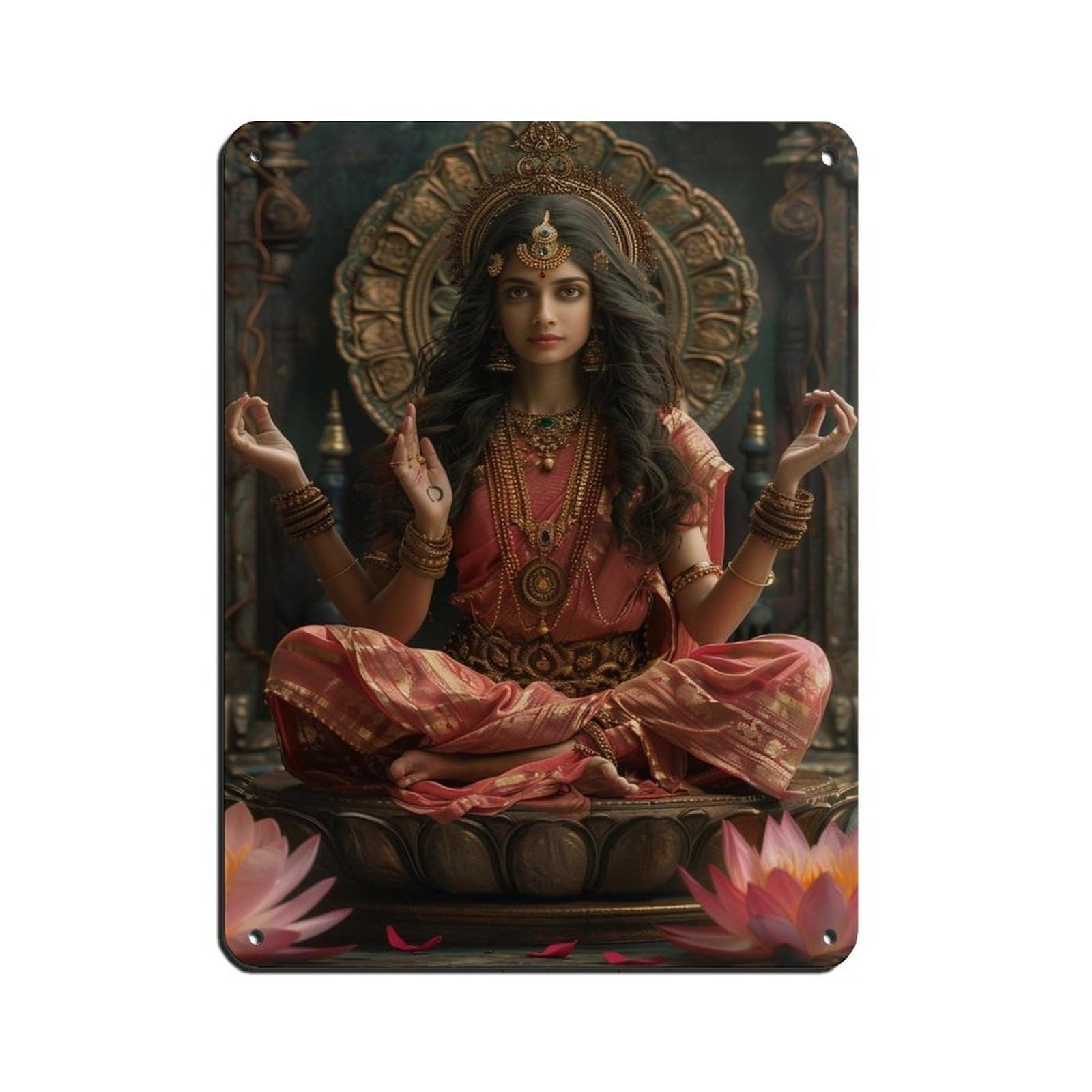 Lakshmi Art-Goddess Art (4) Retro Poster Metal Tin Sign Chic Art Retro Iron Painting Bar People Cave Cafe Family Garage Poster Wall Decoration 12x16inch(30x40cm)