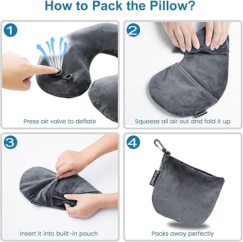 Miniatura 7 de Almohada inflable para el cuello de viaje, almohada de apoyo de cuello plano súper suave para viajes, soporte de sueño Ariplane, almohada ajustable