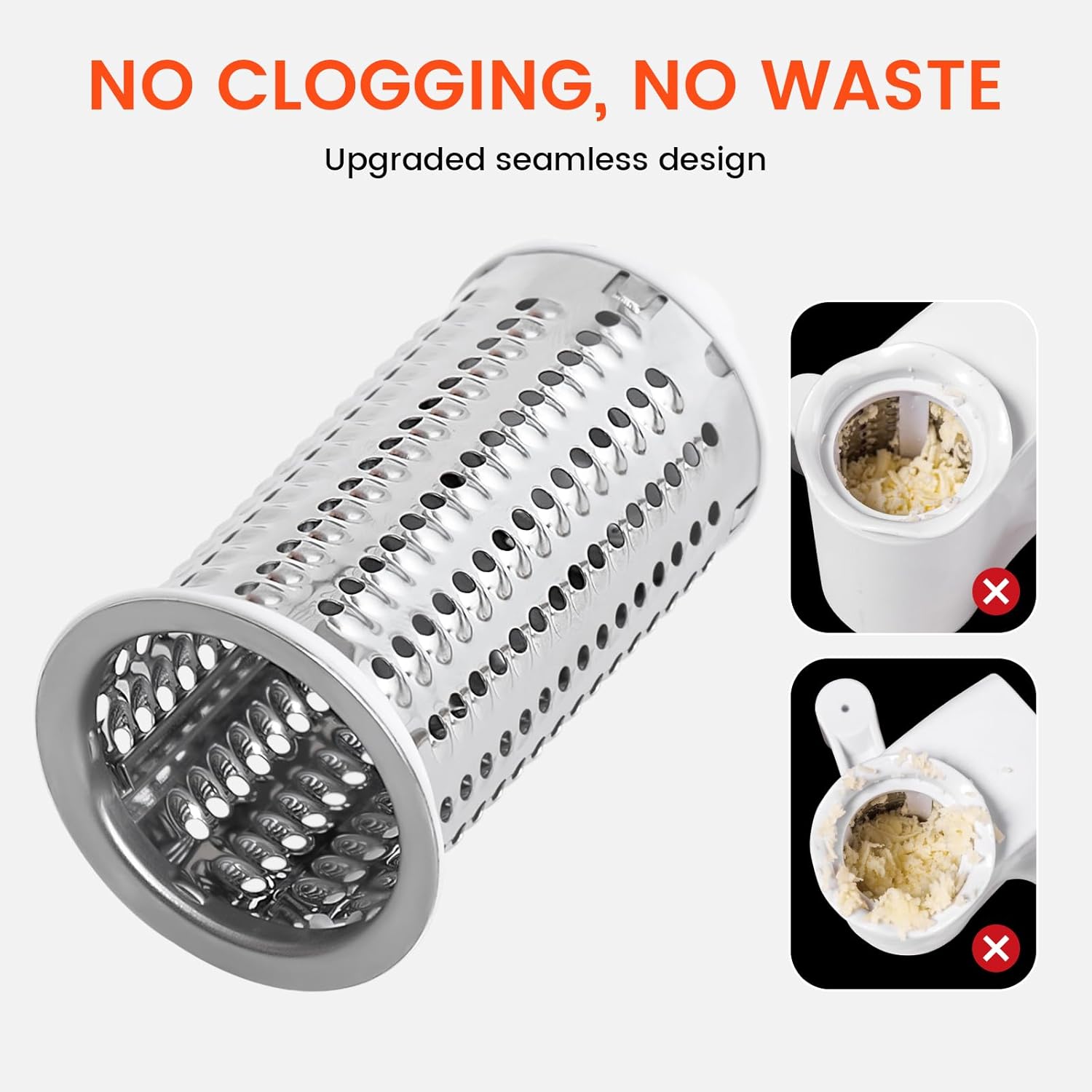 Rotary Cheese Grater Hand Crank - Heavy Duty Manual Shredder with 2 Stainless Steel Drums (Fine & Coarse), Non-Slip Handle, Dishwasher Safe for Parmesan, Chocolate, Nuts & Veggies