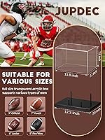 Vista 4 de JupDec Vitrina de fútbol americano de tamaño completo, caja transparente de acrílico con soporte de madera, soporte para recuerdos con protección
