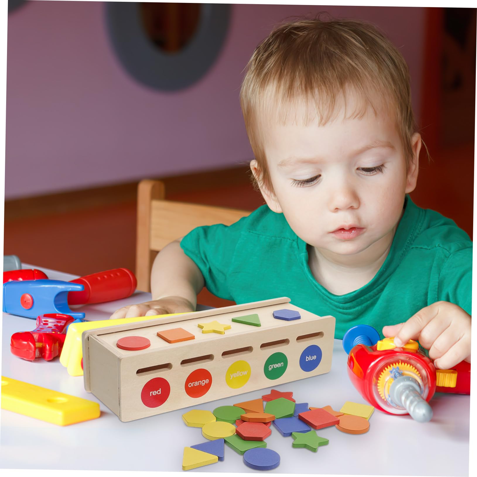 ORFOFE Clasificador de Formas Sensorial para Niños Pequeños, Juguete de Madera Duradero para Desarrollo Cognitivo y Coordinación