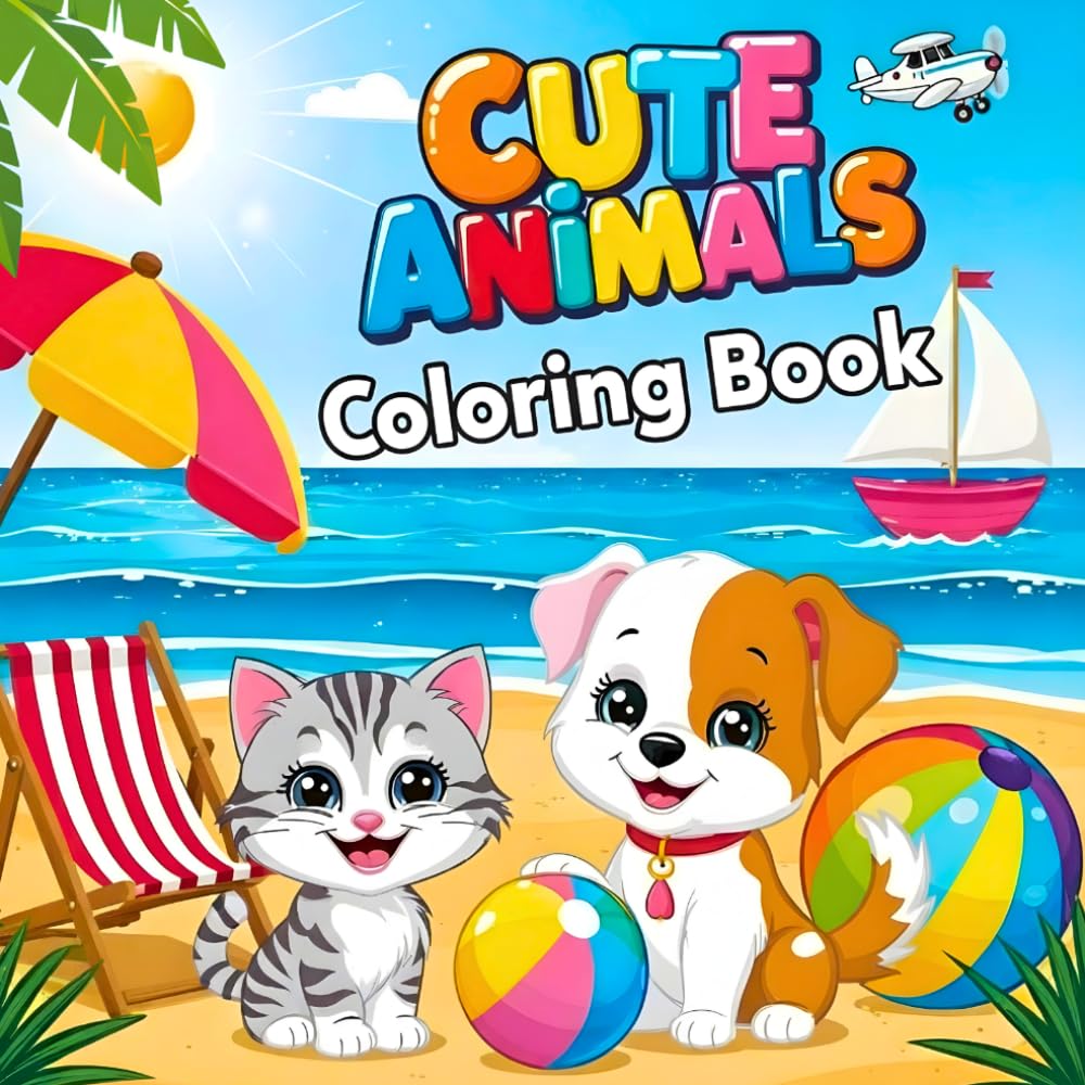 Cute Animals Coloring Book: Bold and Easy, Fun Pages for Kids, Teens and Adults, Original Large Illustrations
