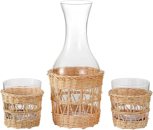 Rattan Carafe & Tumbler Glasses