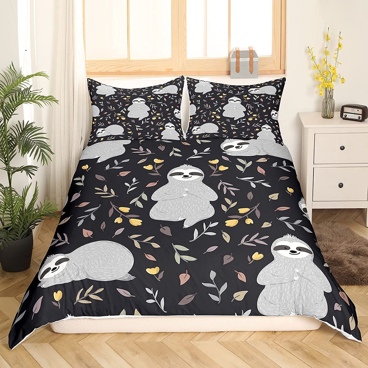 Sloth Bedding Set for Girls Boys Children Cute Animal Pattern Comforter Cover Cartoon Sloth Duvet Cover Bedding & Linen King Size Bedding Collection 3Pcs — image 1