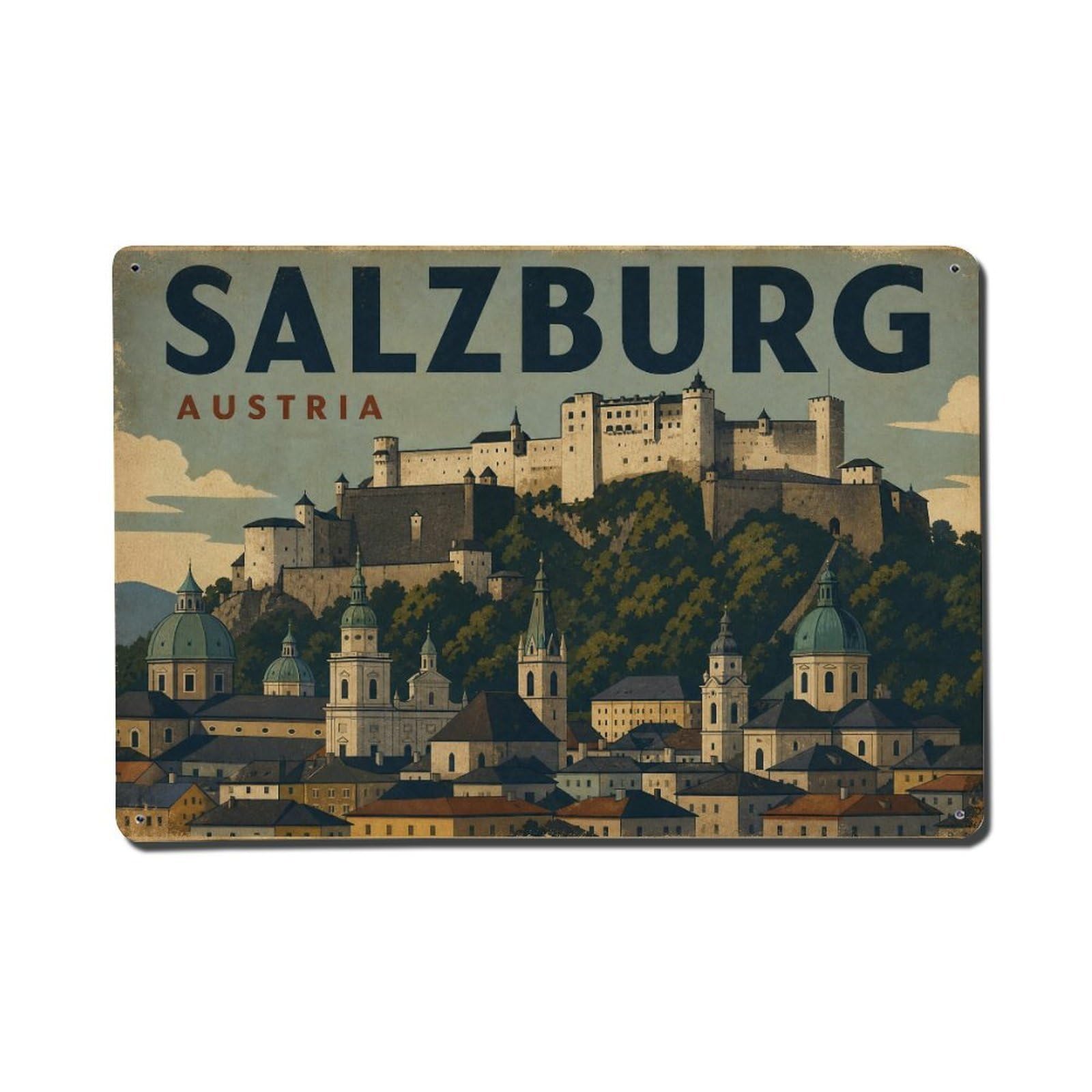Retro Travel Austria Salzburg Metal Tin Sign Plaque Wall Decor for Cafe, Club Bar, Office, Garden Metal Poster 8x12Inch