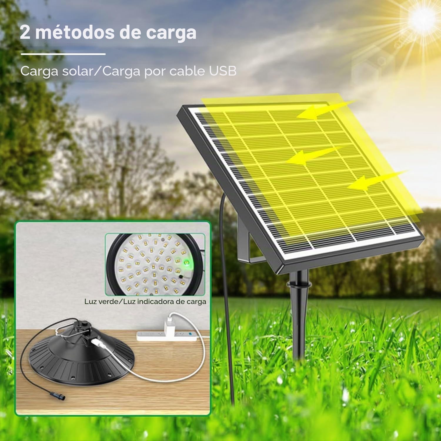 Lixada Lámparas solares para exterior e interior, IP66, resistentes al agua con mando a distancia, 3 temperaturas de color/4 modos, lámparas LED solares colgantes para granero, granja, jardín, patio