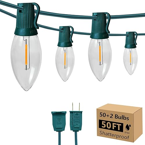 Miniatura 30 de C9 Luces de Cadena de Navidad, 25 pies 26 Bombillas Brillantes y Multicolores para Exteriores, Luces de Navidad para Techo, Patio, Jardín, Luces