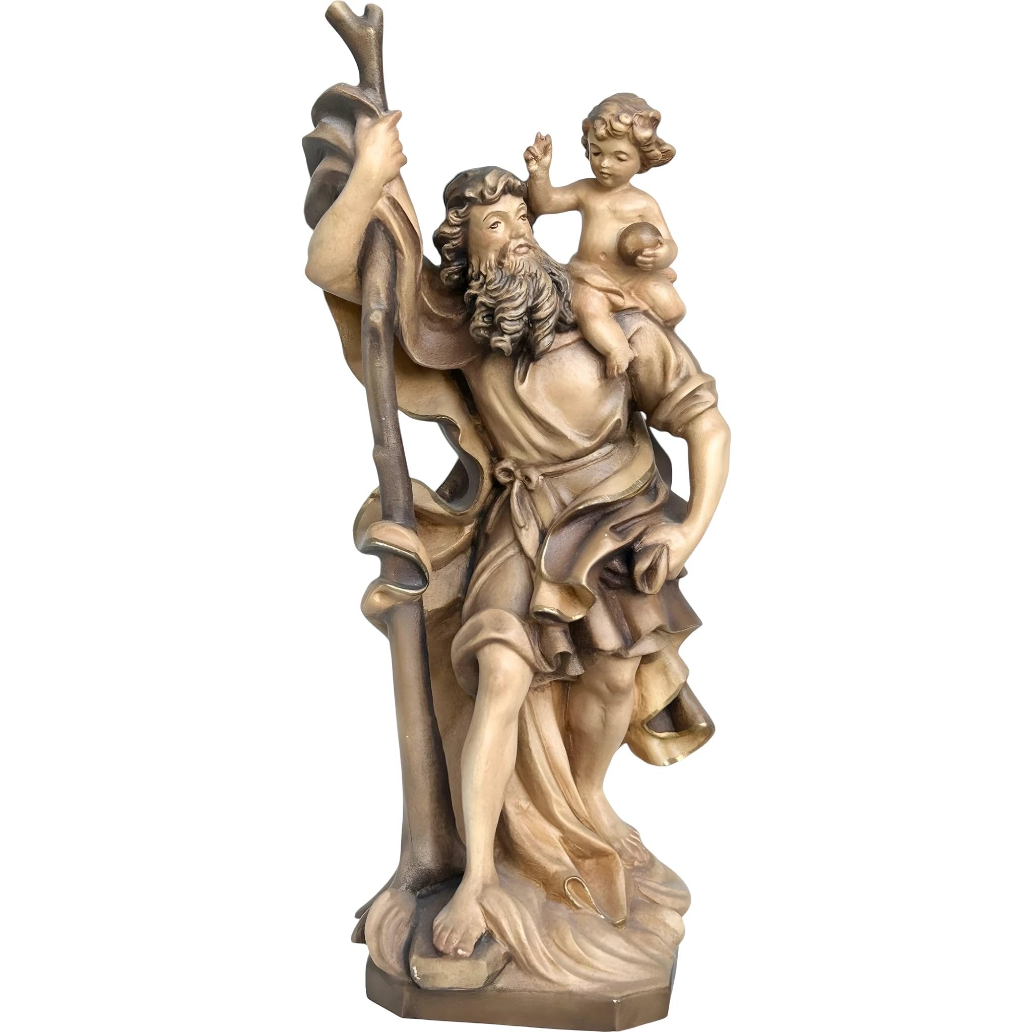 Christophorus aus Ahornholz 12 cm handgefärbtes Holz in Gröden Krippenfigur