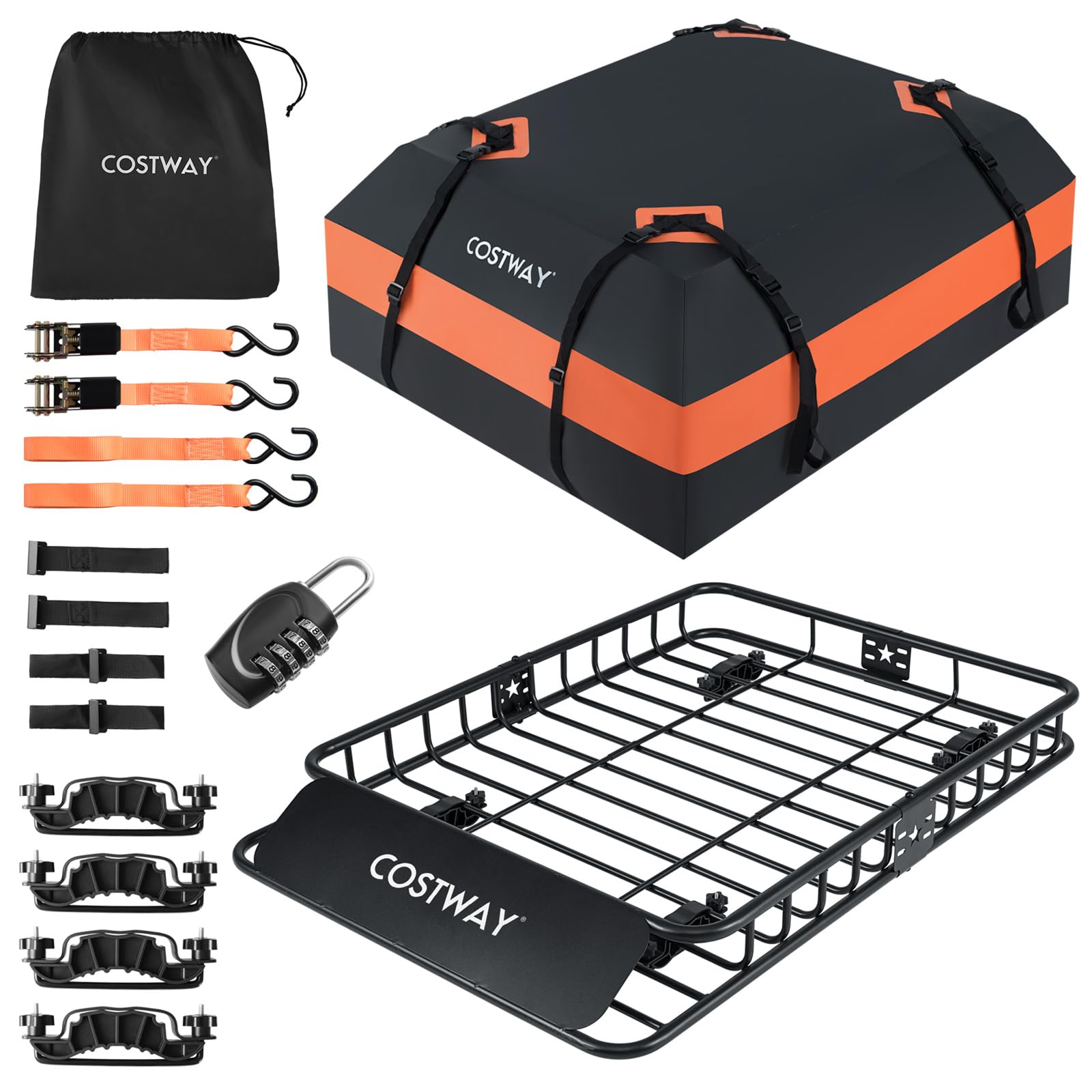 COSTWAY Cofre Techo Coche 425L, Cofre de Techo para Vehículo con Bolsa Impermeable de de Almacenaje, Carga 90 kg, Portaequipajes Universal con Correas de Trinquete para SUV, Camión, Berlina