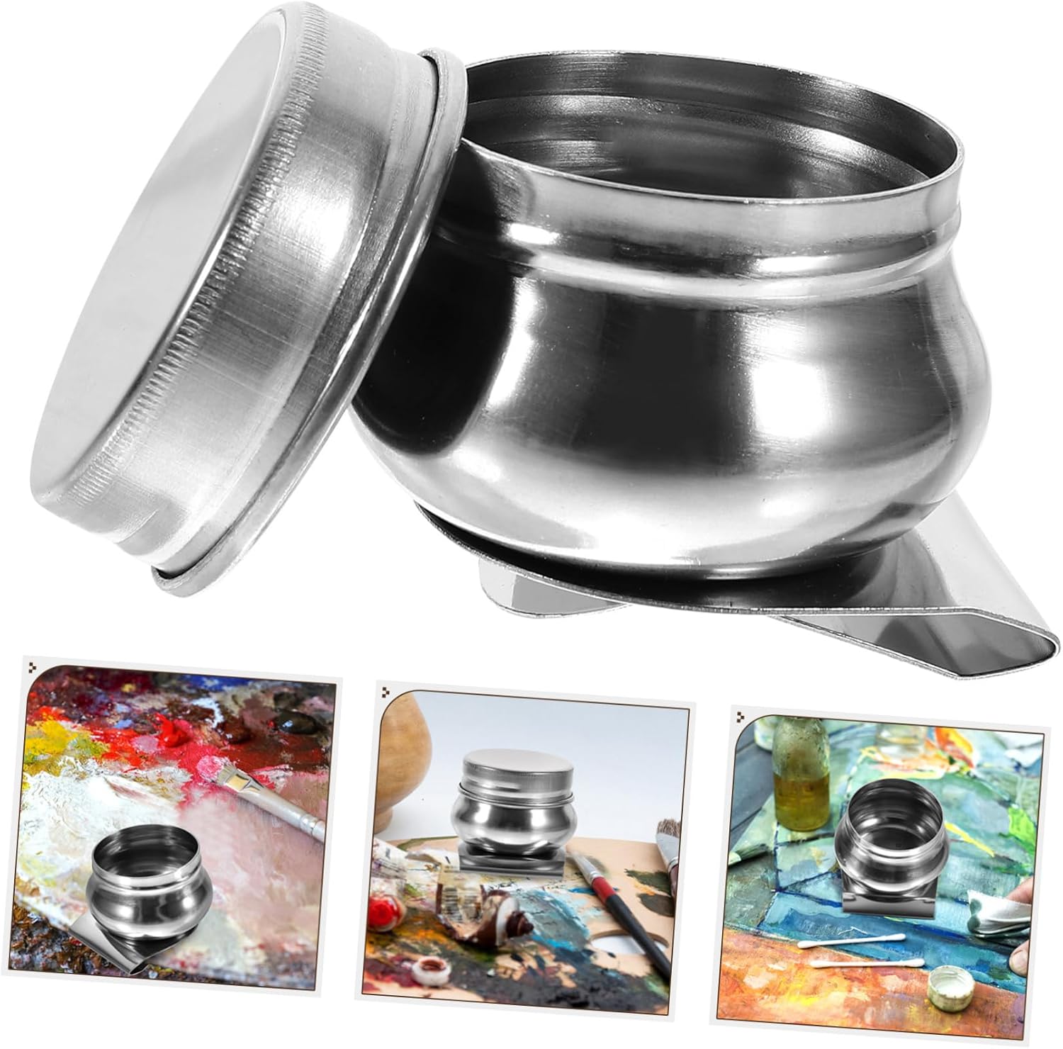 DOITOOL Stainless Steel Dipper Palette Cup for Artists 2pcs Oil Paint Container Lid Sturdy Watercolor Palette for Painting Supplies