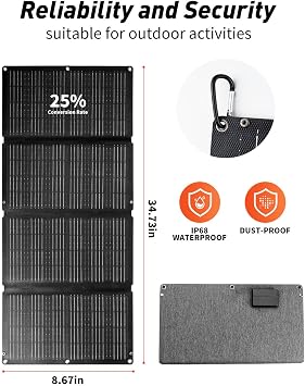 60W Portable Solar Panel, High-Efficiency Foldable Solar Charger with USB-A QC 3.0, USB-C PD 30W, DC Outputs, Waterproof ETFE Solar Panel for Camping, Hiking, and Outdoor Power Supply