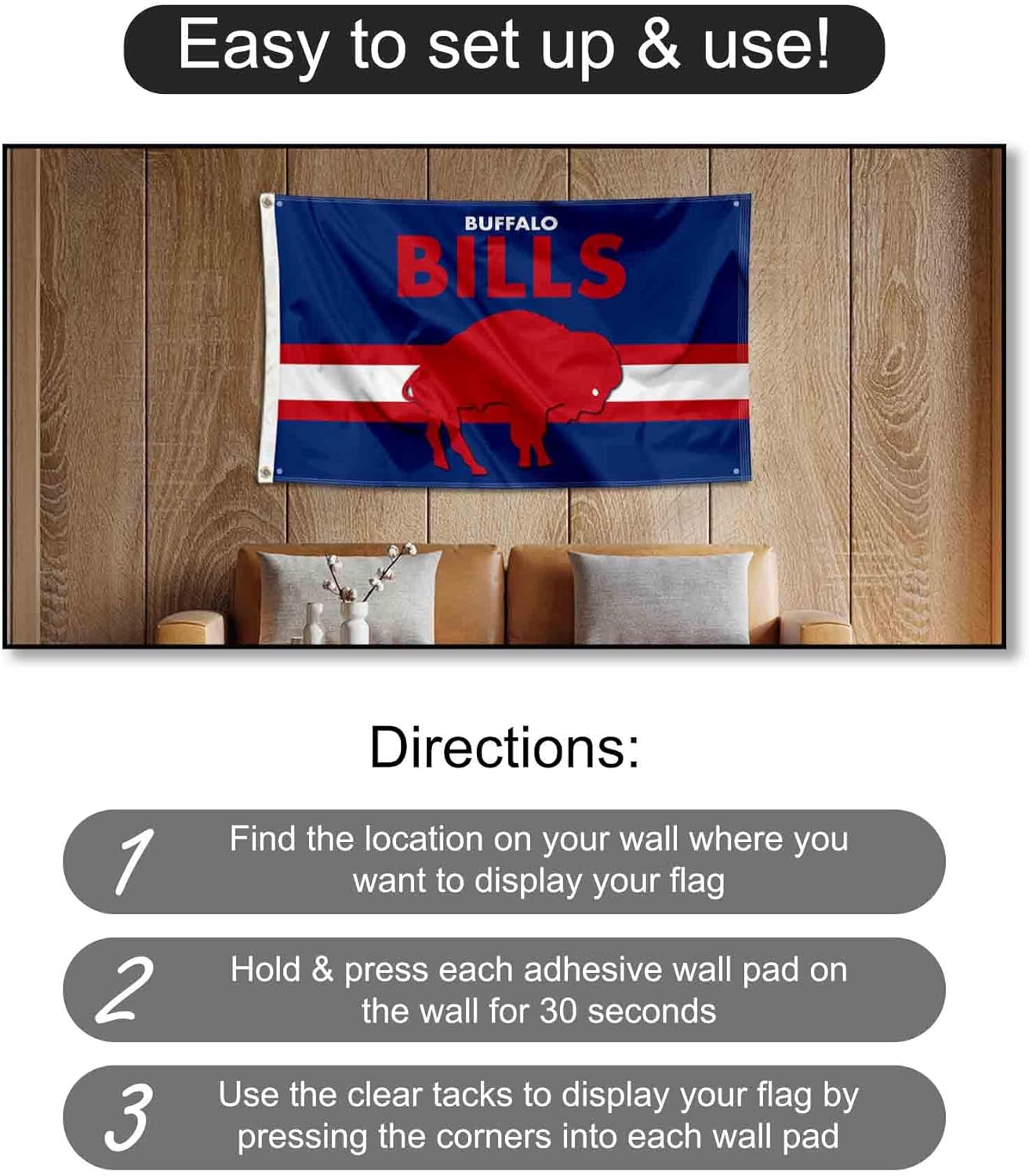 Buffalo Bills Throwback Retro Vintage Banner and Tapestry Wall Tack Pads - Image 4