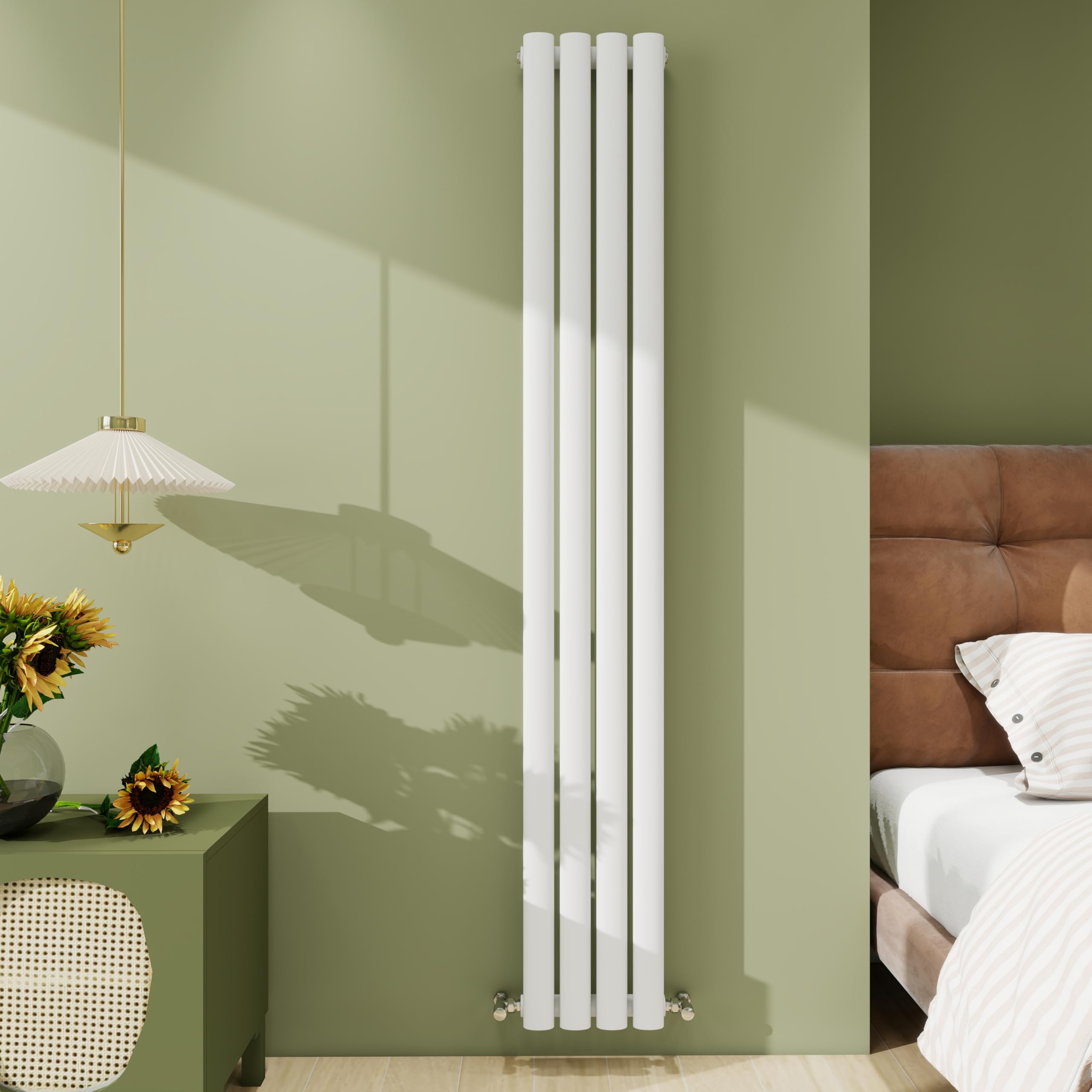 Biubiubath Radiator 1600×236mm White Vertical Single Oval Column Designer Central Heating Rad 1545 BTU