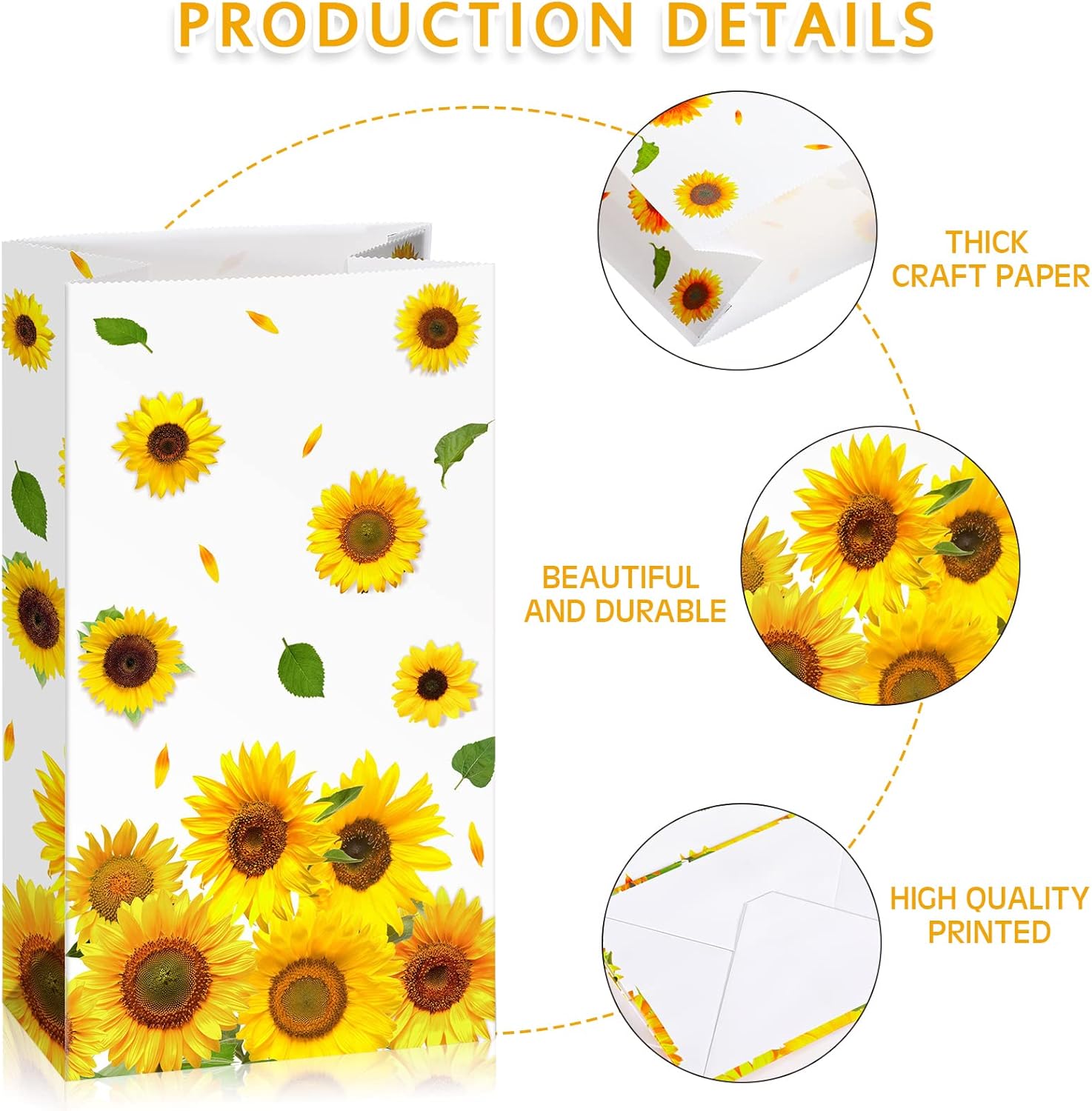 28 Pieces Sunflower Party Favor Bags Sunflower Goodie Treat Gift Candy Bags for Birthday Party Suppliers Baby Shower, 8.3 x 4.7 x 3.1 Inch - Image 3
