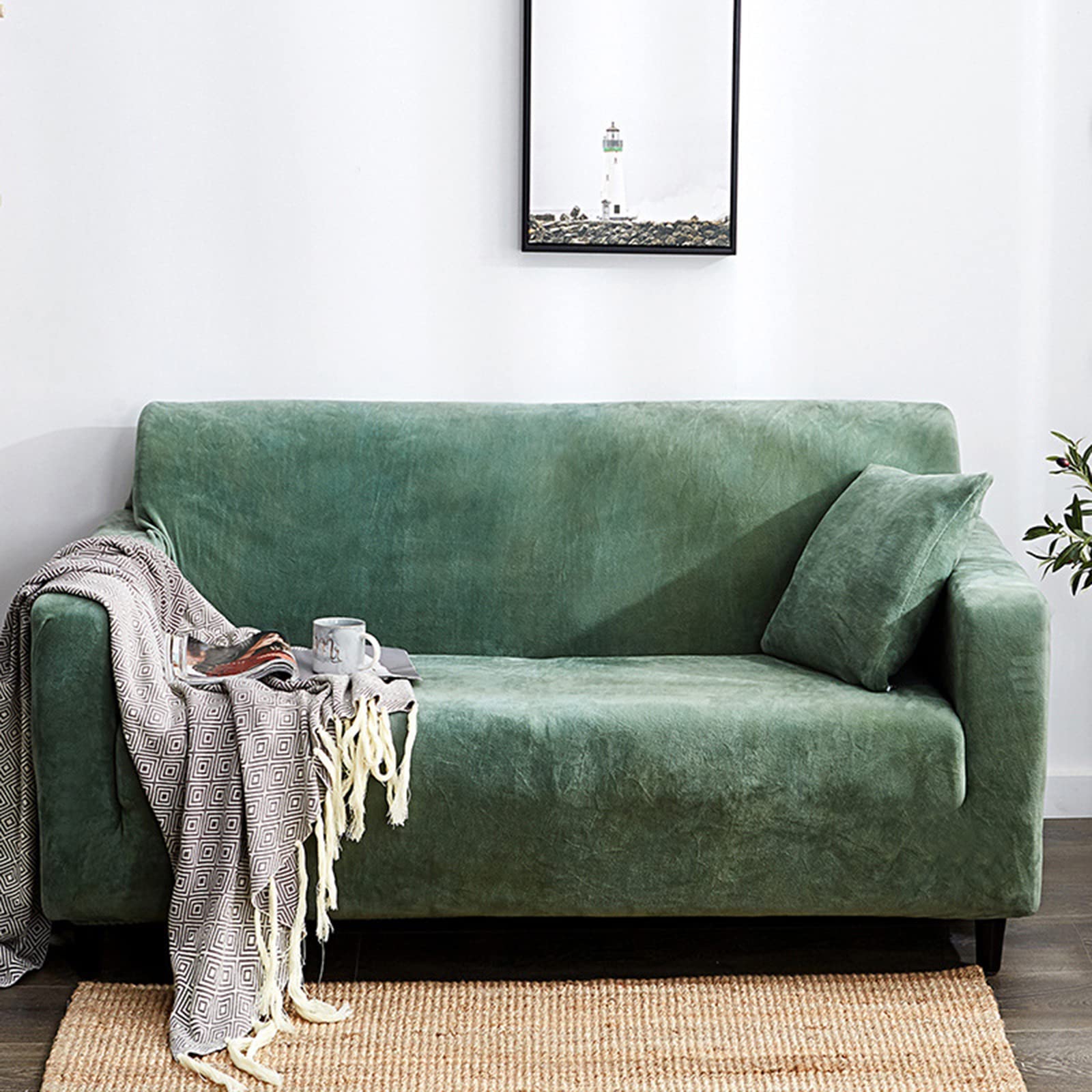 Housse de canapé velours antidérapante et extensible pour protection