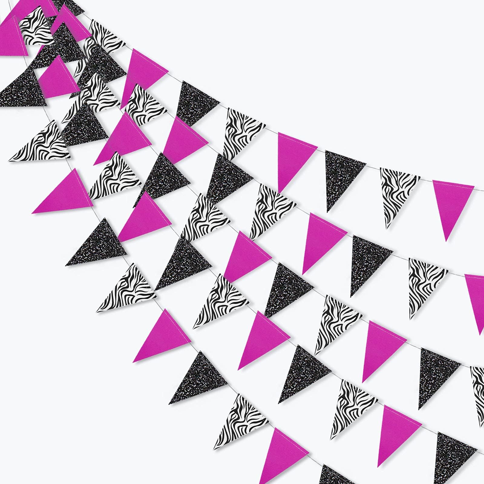 Cheerland 4 Pcs Zebra Print and Hot Pink Party Bunting Pennant Garland Banner Decoration Triangle Streamers Animal Print Party Decorations for Wedding