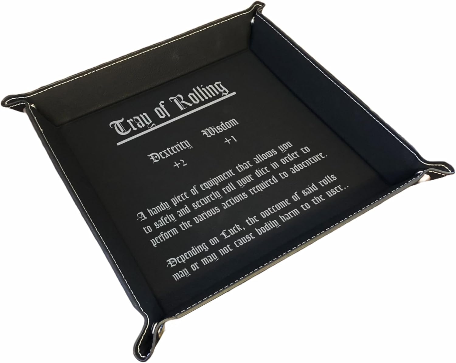 D&D Gifts DND Tray of Rolling Funny Item Description Engraved Leatherette Snap Tray Dungeons Dragons (Black)