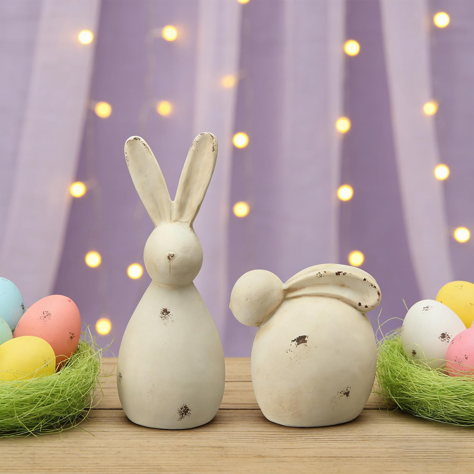 Juego de decoración de conejitos de resina envejecida para decoraciones de