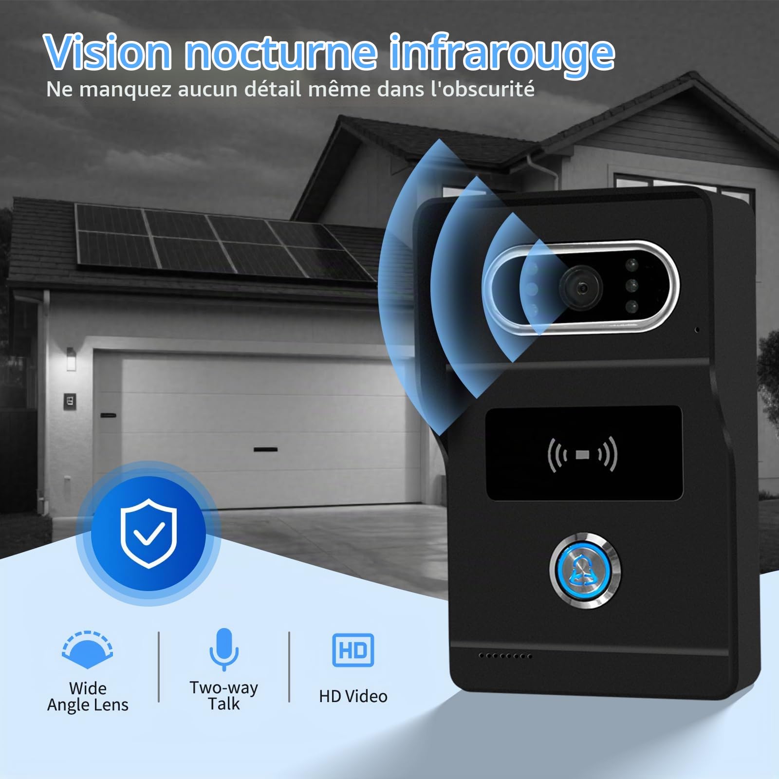 2 Fils Visiophone Connecté Filaire, Kit Interphone Vidéo WiFi Tuya avec Écran Tactile Couleur de 7", Sonnette avec Caméra 1080P Vision Nocturne IP65, Déverrouillage APP/Carte RFID