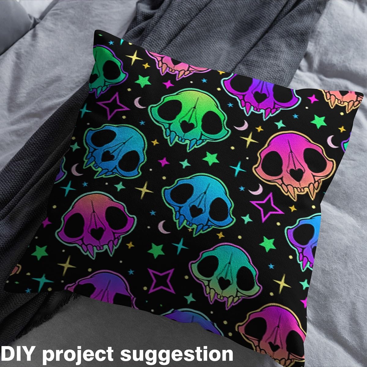 Halloween Fabric by The Yard for Kids Goth Sugar Skull Decorative Waterproof Outdoor Fabric Gothic Skull Upholstery Fabric for Chairs Bed Fluorescent Style Fabric 1 Yard (L92*W150cm) - Image 4