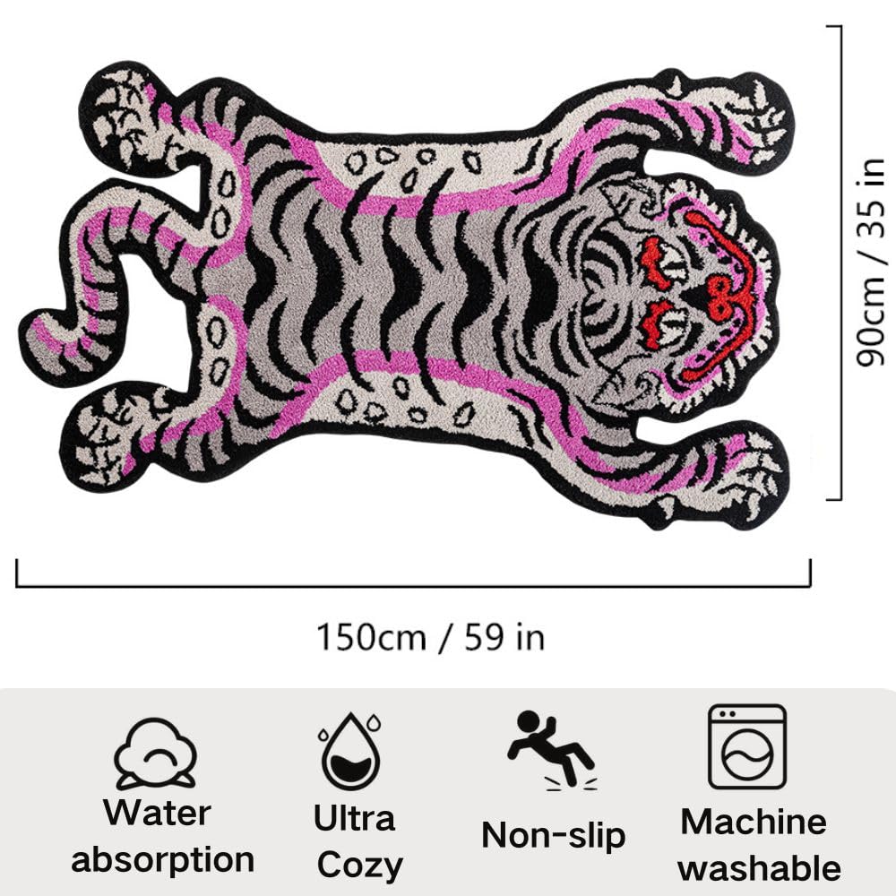 Alfombra capitoné de tigre tibetano de 5 x 3 pies para sala de estar, alfombras suaves y divertidas para dormitorio, alfombra lavable con respaldo antideslizante de TPR para decoración del hogar