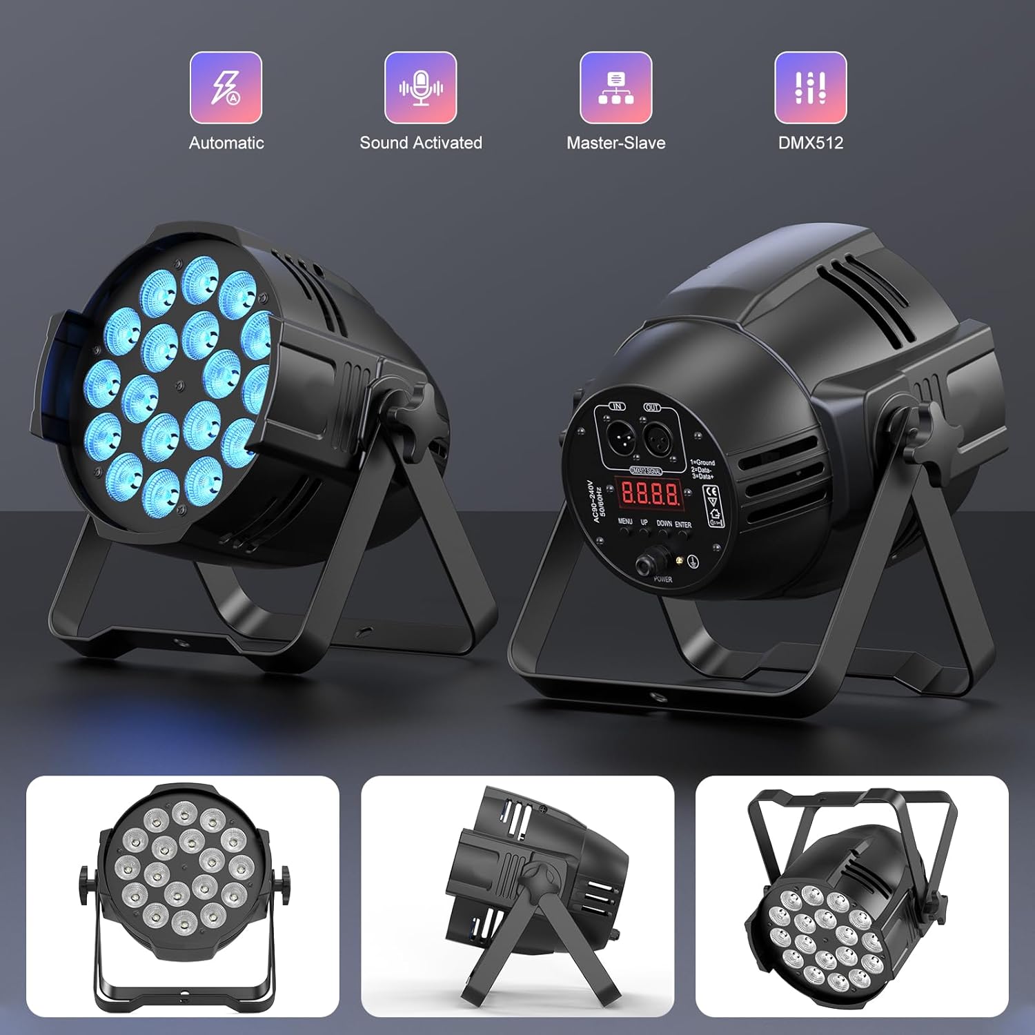Par Lights DJ Stage Light 18X10W LED R.G.B.W 4 in 1 Spotlight with DMX Sound Activated Control DJ Uplighting for Wedding,Parties...