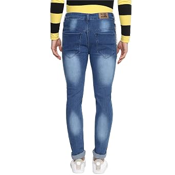 Blue Knee Slit Distressed Jeans 