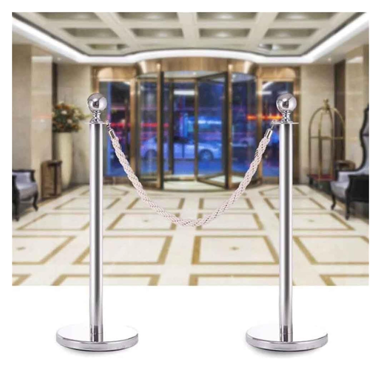 ZCXMNL Stanchions Crowd Control Barriers, Stanchion Set With 5 Ft/1. M Nylon Rope Queue Line Barrier W/Sturdy Concrete And Plastic Base For Theater Hotels