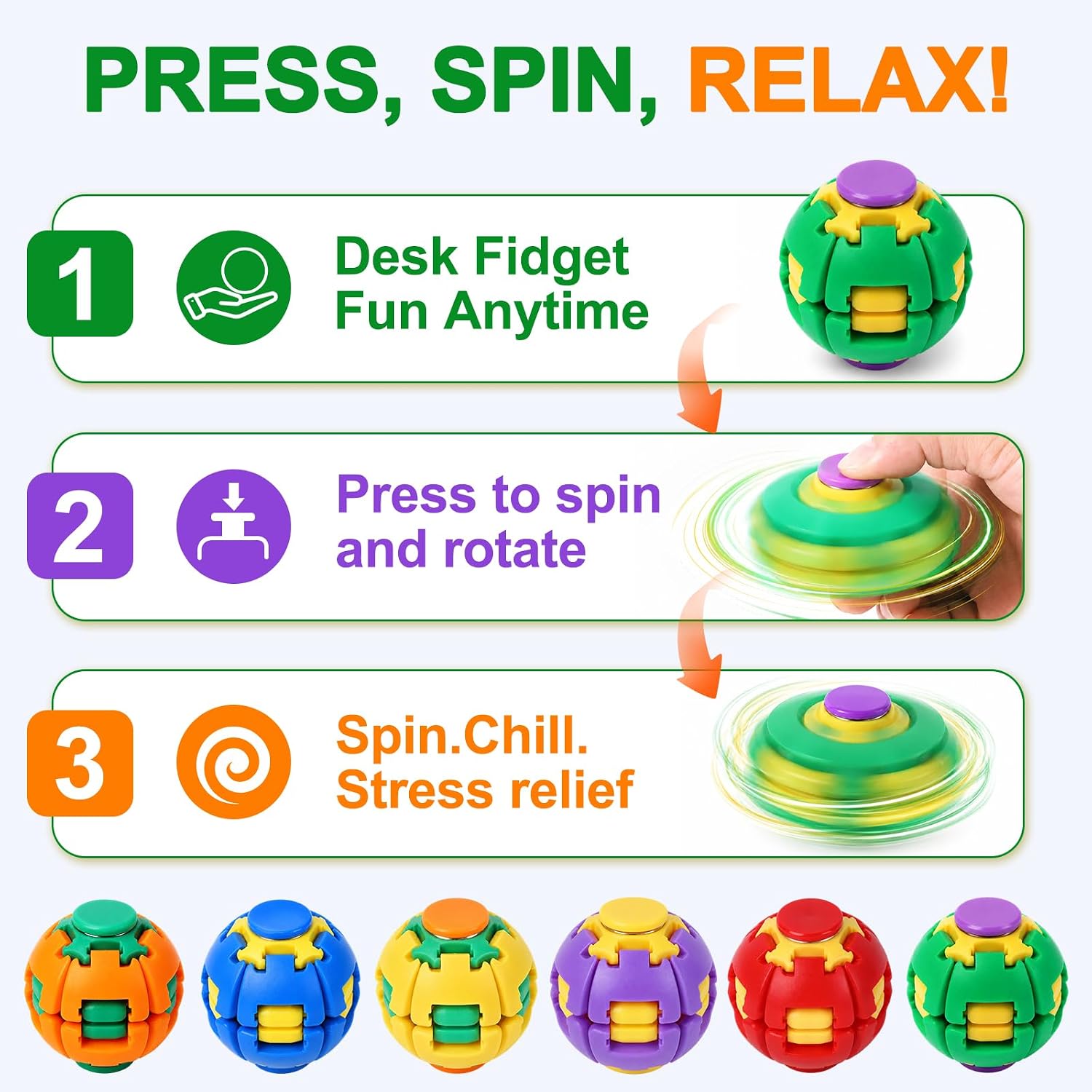 Press to Spin Fidget Spinner HelixCore Rotating Stress Ball 2 Pack, Sensory Fidget Toys for Adults Teens Boy Girl Gifts Anxiety Stress Relief Fidgets Office Desk Toy for Autism ADHD Fidget Ball image 3