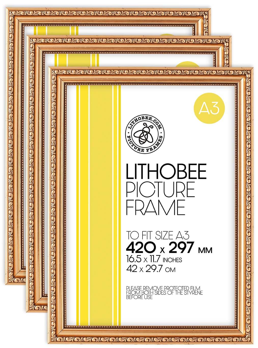 Lithobee Ornate Picture Frame A3 & A4 โ Vintage Decorative Photo Frame for Wall in Black, Gold or White โ Handmade, Ready to Hang for Prints, Photos & Certificates