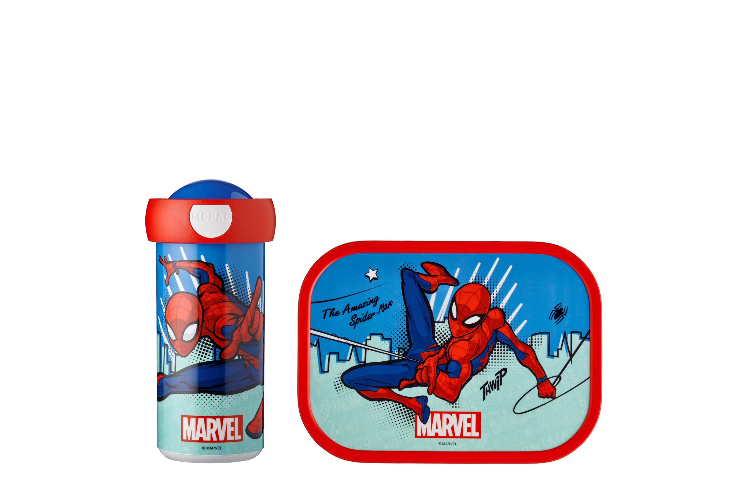 Mepal - Lunch Set Campus - Children's School Lunch Box with Beaker - Dishwasher Safe & BPA-Free - 300 ml + 750 ml - Spiderman