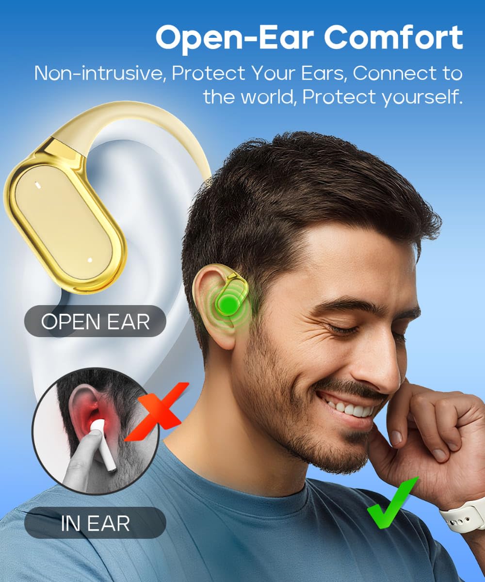 Auricolari aperti wireless Bluetooth 5.4 con custodia di ricarica touchscreen, autonomia di riproduzione 32 ore, cuffie da corsa leggere da 6 g, auricolari sportivi sopra l'orecchio per