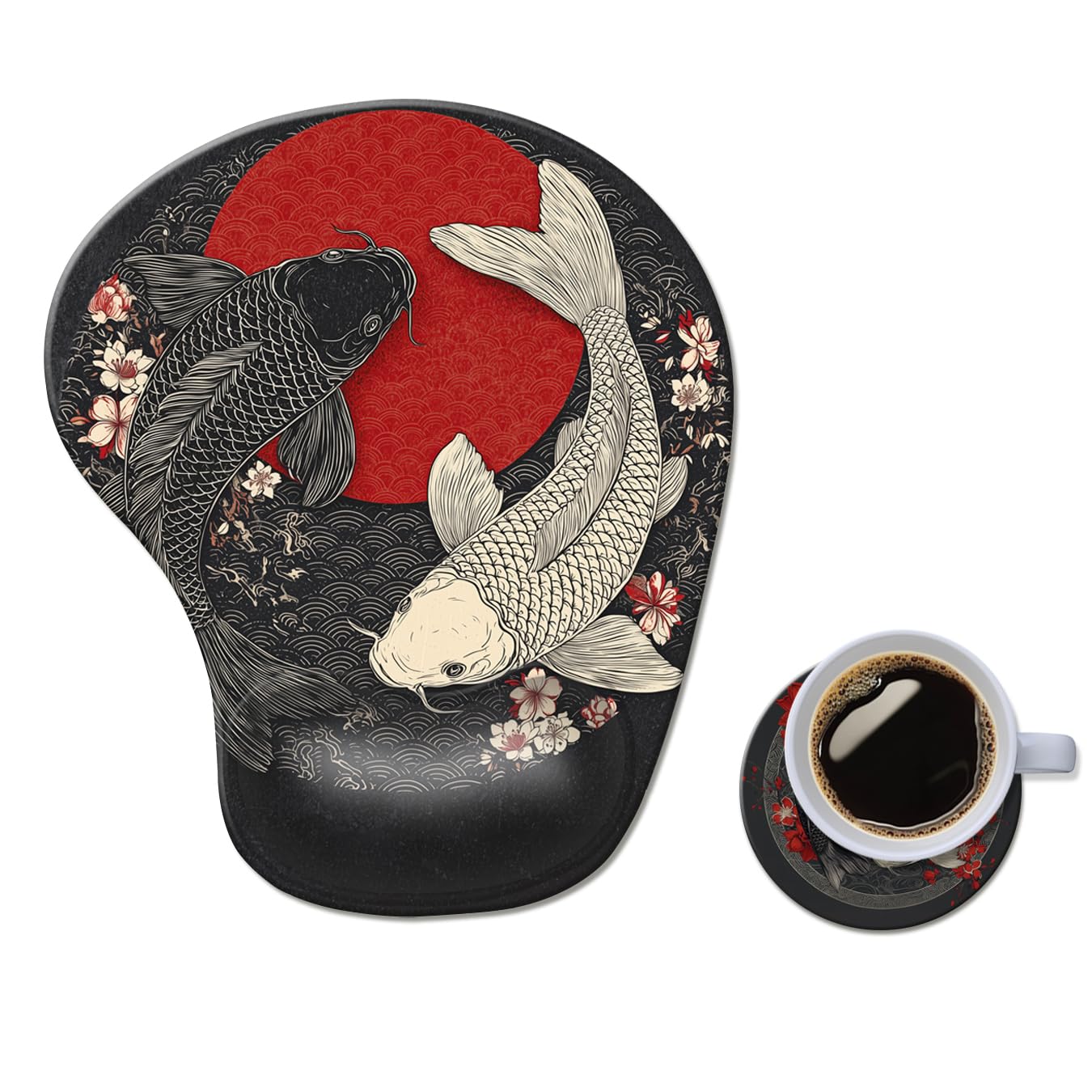 Alfombrilla de mouse ergonómica con reposamuñecas, cómoda alfombrilla de gel para computadora portátil, alfombrilla para aliviar el dolor con base de poliuretano antideslizante Koi Fish - 33
