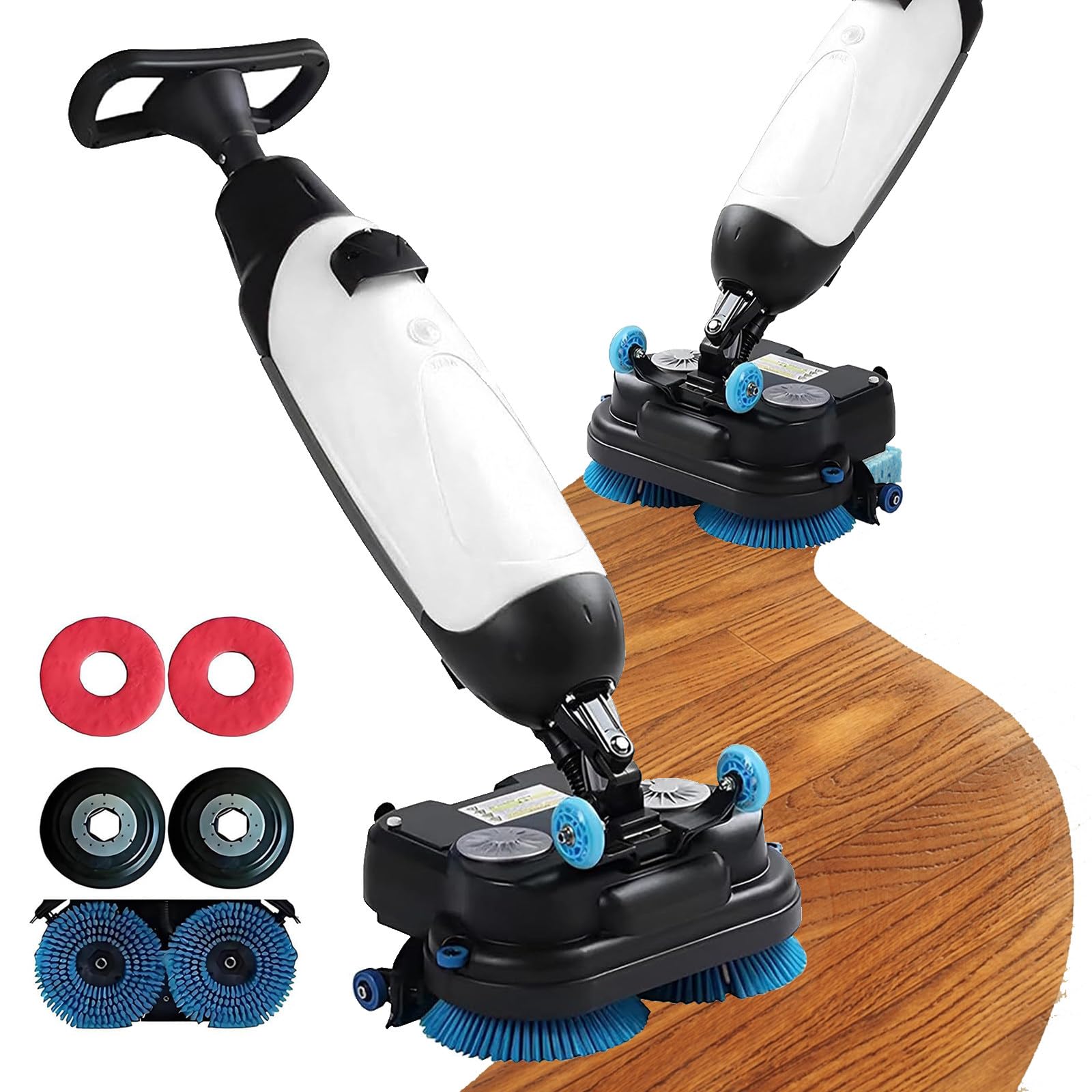 Pulidora y Abrillantadora de Suelos Multifuncional: limpia, pule, restriega y pule fácilmente, cepillos dobles giratorios de 360°, doble tanque de agua, para todo tipo de superficies White