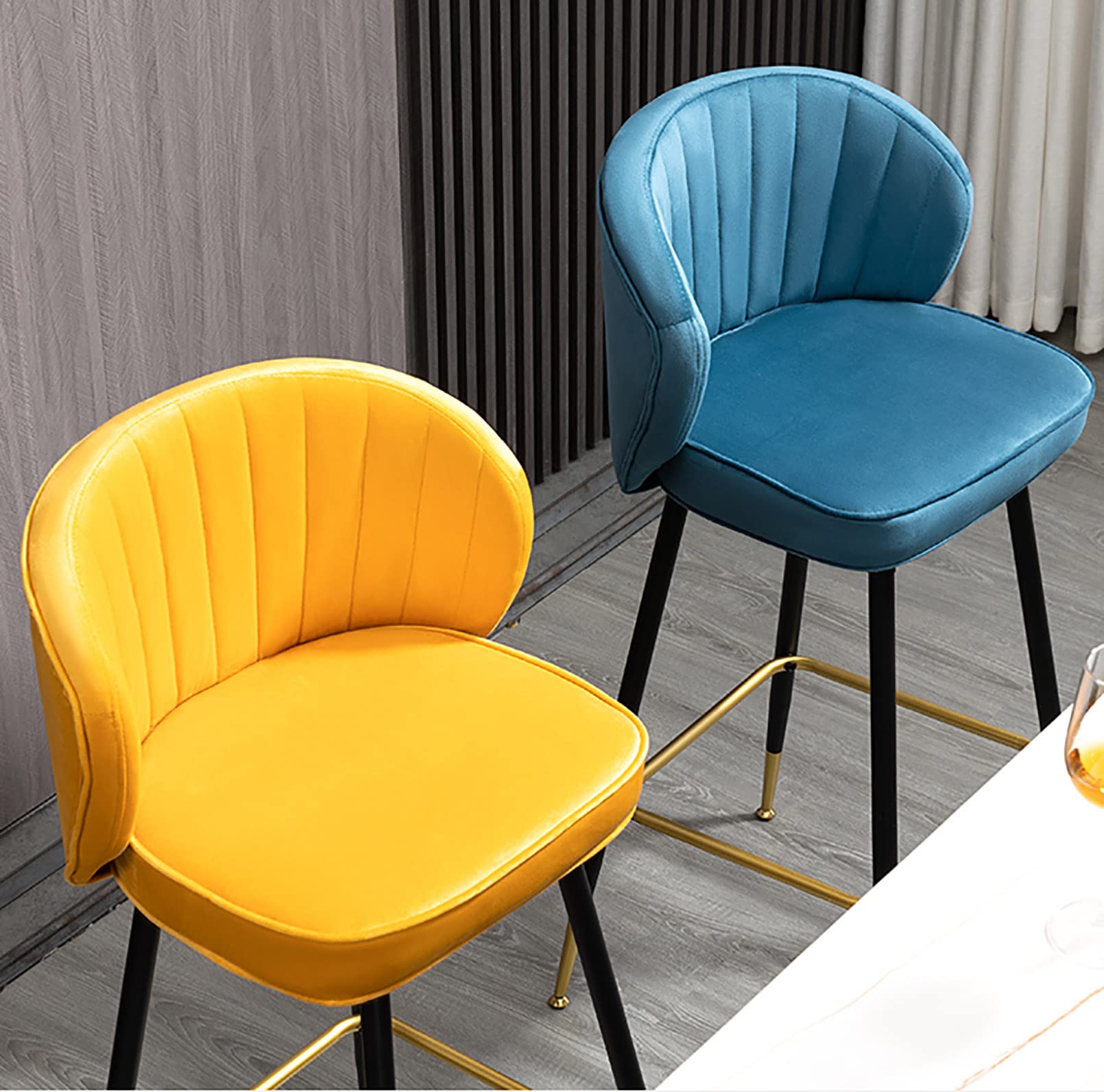 AINPECCA Barkrukken Set van 2 Velvet Dark Teal Ontbijt Eetbarkrukken Vaste hoogte Barstoelen met metalen frame en voetsteun voor ontbijt Bar, aanrecht, keuken en thuis