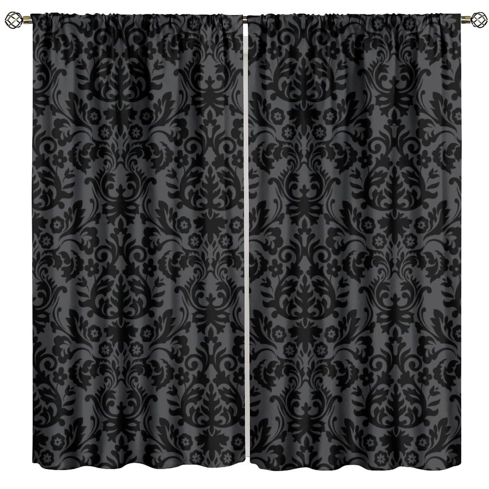 Black Damask Vintage Floral Curtains Bohemian Antique Victorian Baroque Exotic Window Drapes for Boys Girls Room Bedroom Living Room Office Kitchen 42