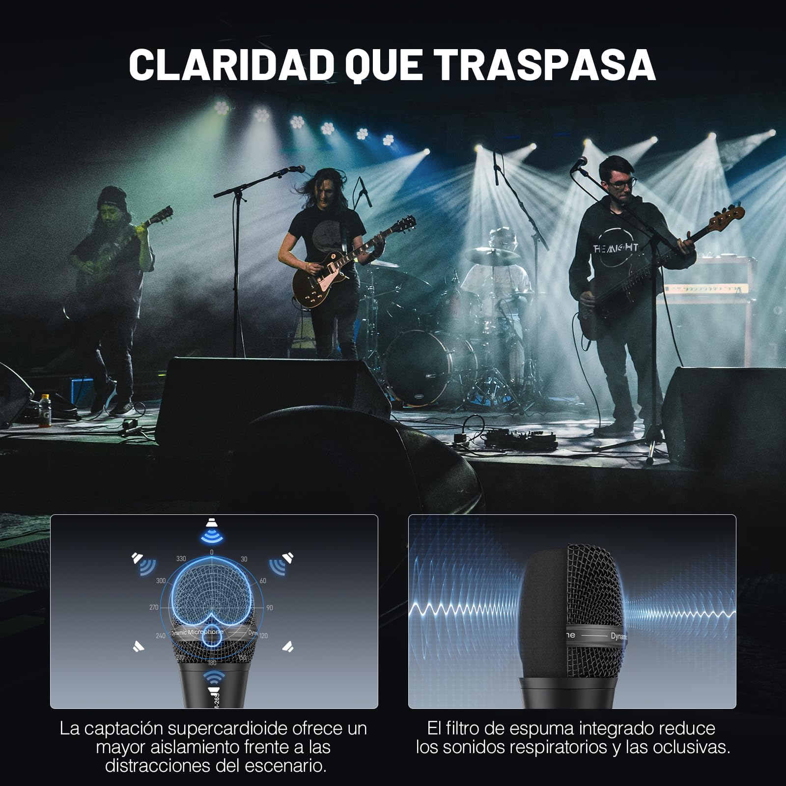 Phenyx Pro Micrófono Vocal Dinámico Supercardioide XLR PM-26 | Patrón supercardioide, Mic de mano dinámico, Cable XLR de 5 m, Clip de micrófono, Bolsa de transporte, Canto, Escenario