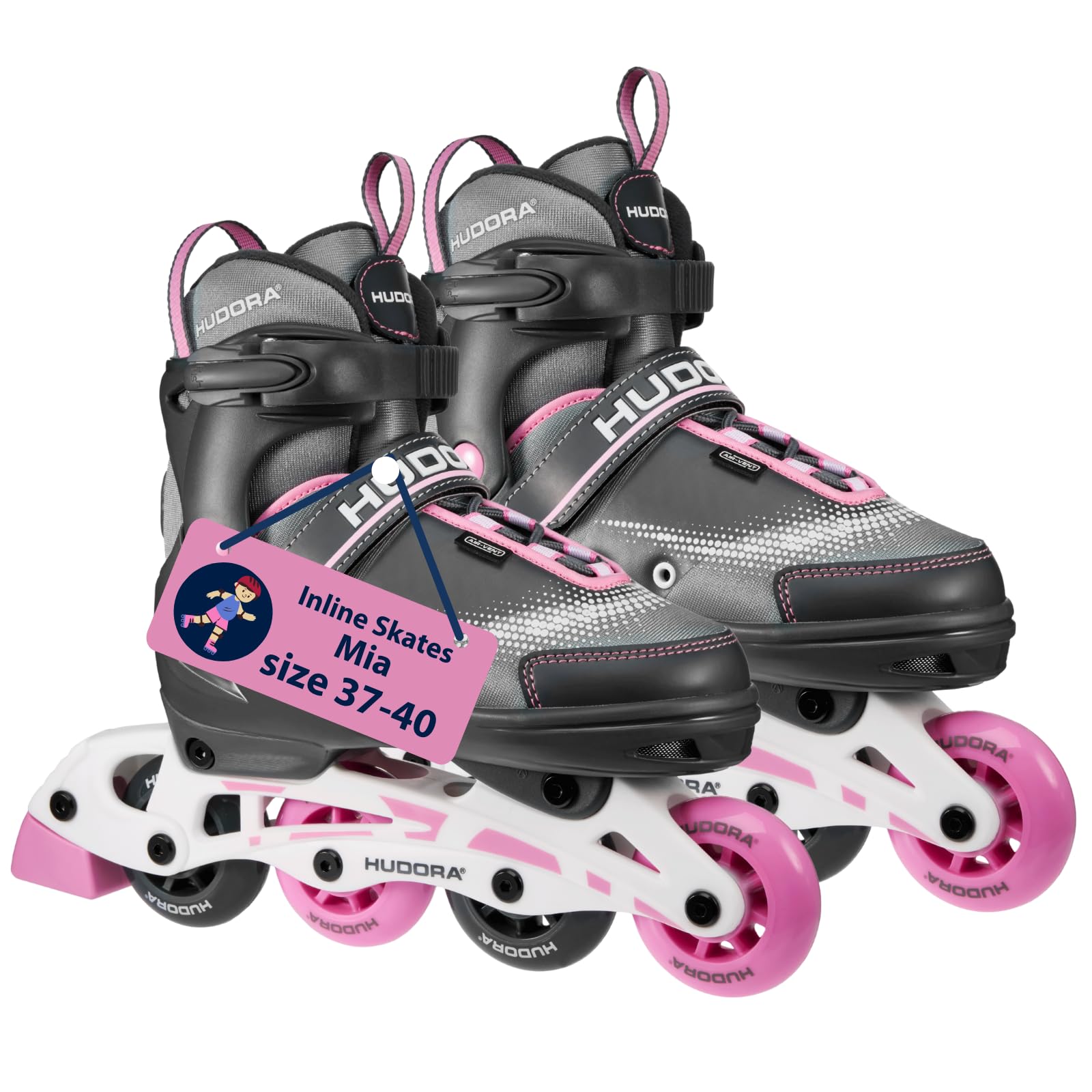 Hudora Inline Skates Mia - Inline skates for children/teenagers & adults in magnolia - Roller skates adjustable up to 4 sizes - Comfortable & stylish skates - size 37-40 — image 1