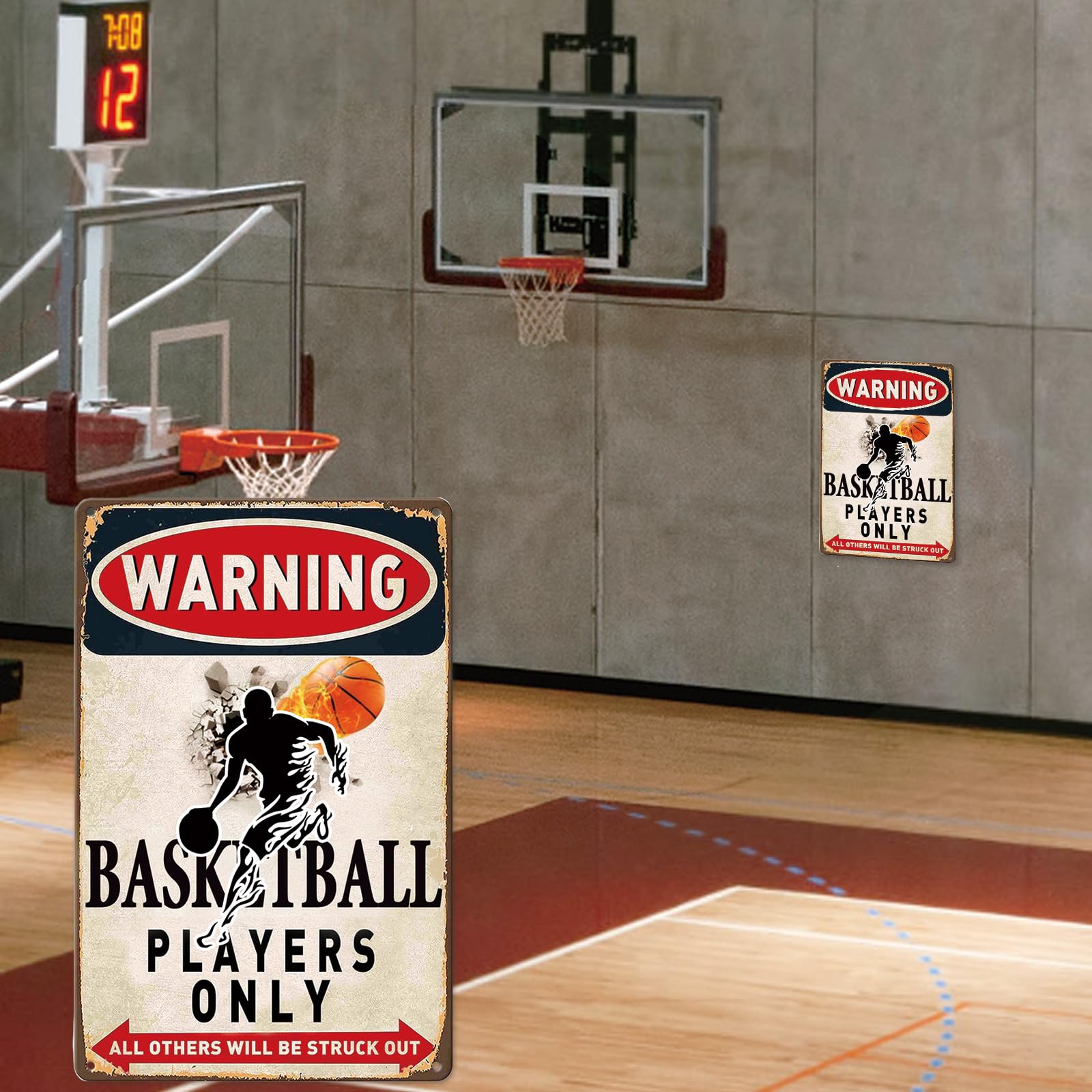 Basketball Wall Decor Tin Sign - 8x12 Inch 'Warning Basketball Players Only' Metal Sign For Boys Bedroom, Man Cave