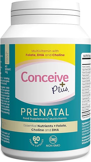 Conceive Plus Prenatal - Multivitamin + DHA, Choline, Folate. Non GMO Supplement During Pregnancy, 30 Days Supply, 60 Caps