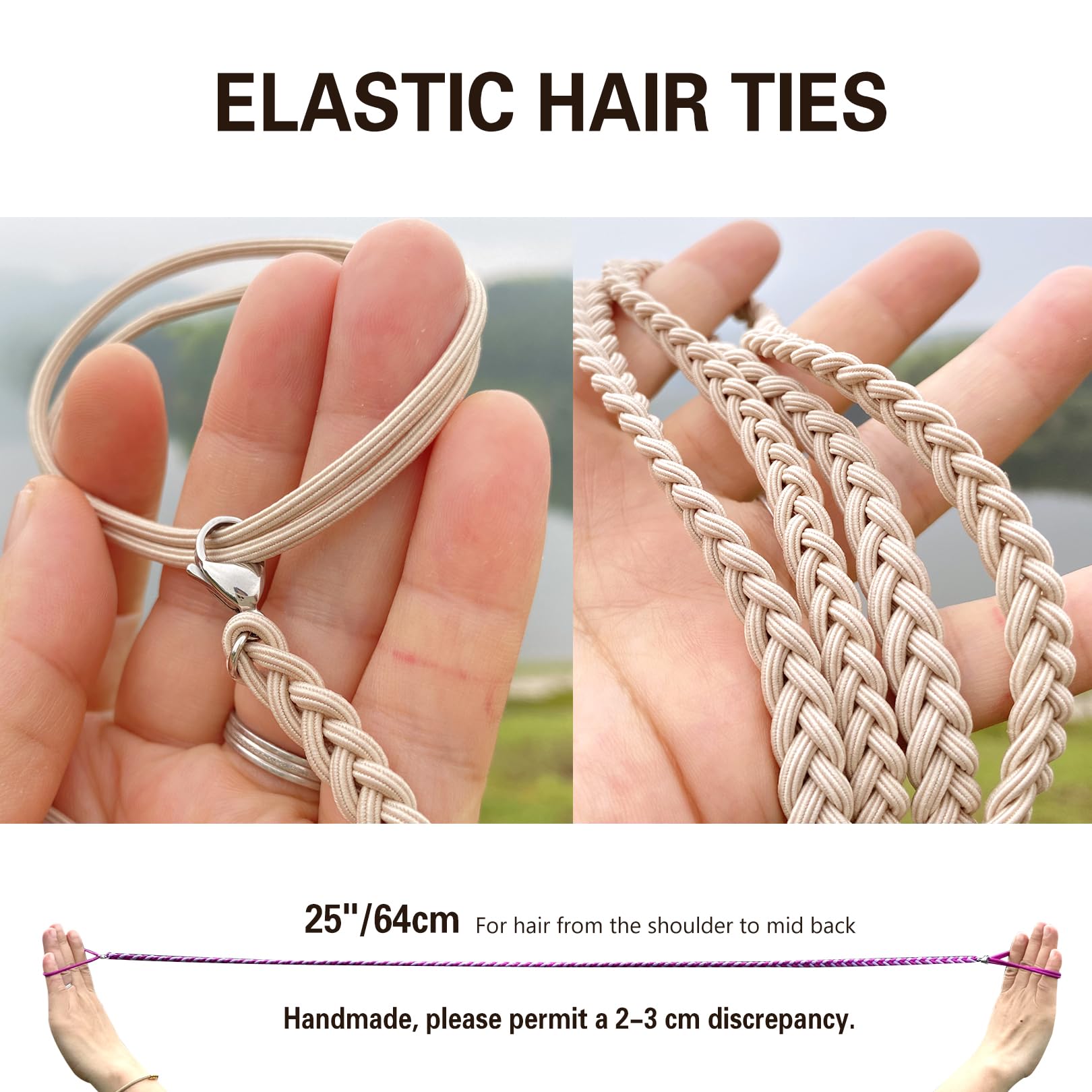 Coleteros para cola de caballo para deportes, gomas elásticas para el cabello, no dañan el pelo, trenzadas, fuertes, para cabello largo, grueso, rizado, fino, para playa y natación (1 unidad, 25